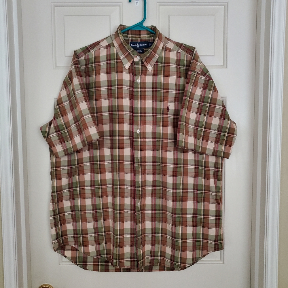 Ralph Lauren Men's Blake style short sleeve button down plaid shirt large